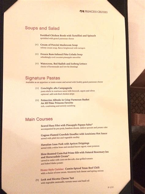 Feb 22, 2023 - Browse the menus at many of the Princess dining venues. . Princess cruise dinner menu 2023